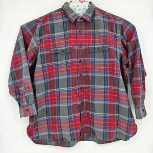 Vintage LL Bean Shirt Mens XXL Button Up Flannel‎ Plaid Long Sleeve FLAWS